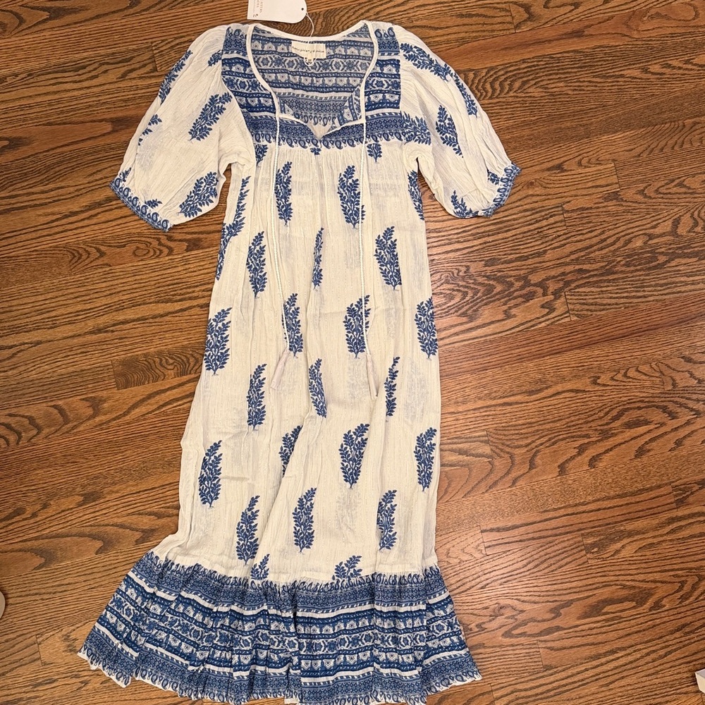 NWT Daughters of India Blue White Dress Cover Up Size XS